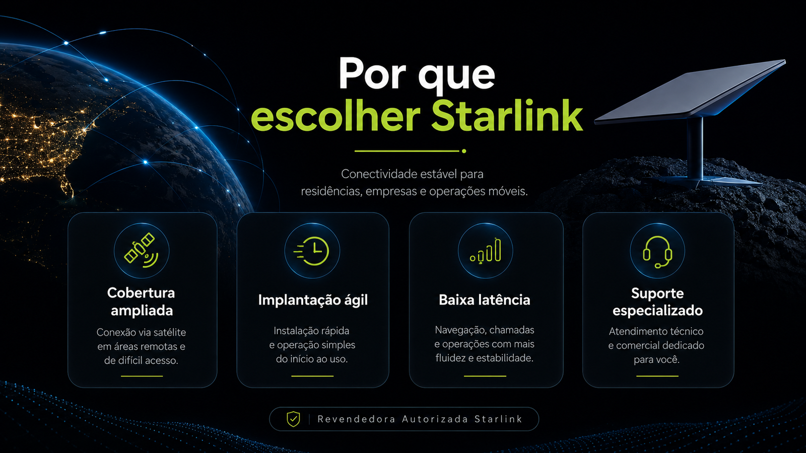 Resumo visual dos benefícios da conexão via satélite